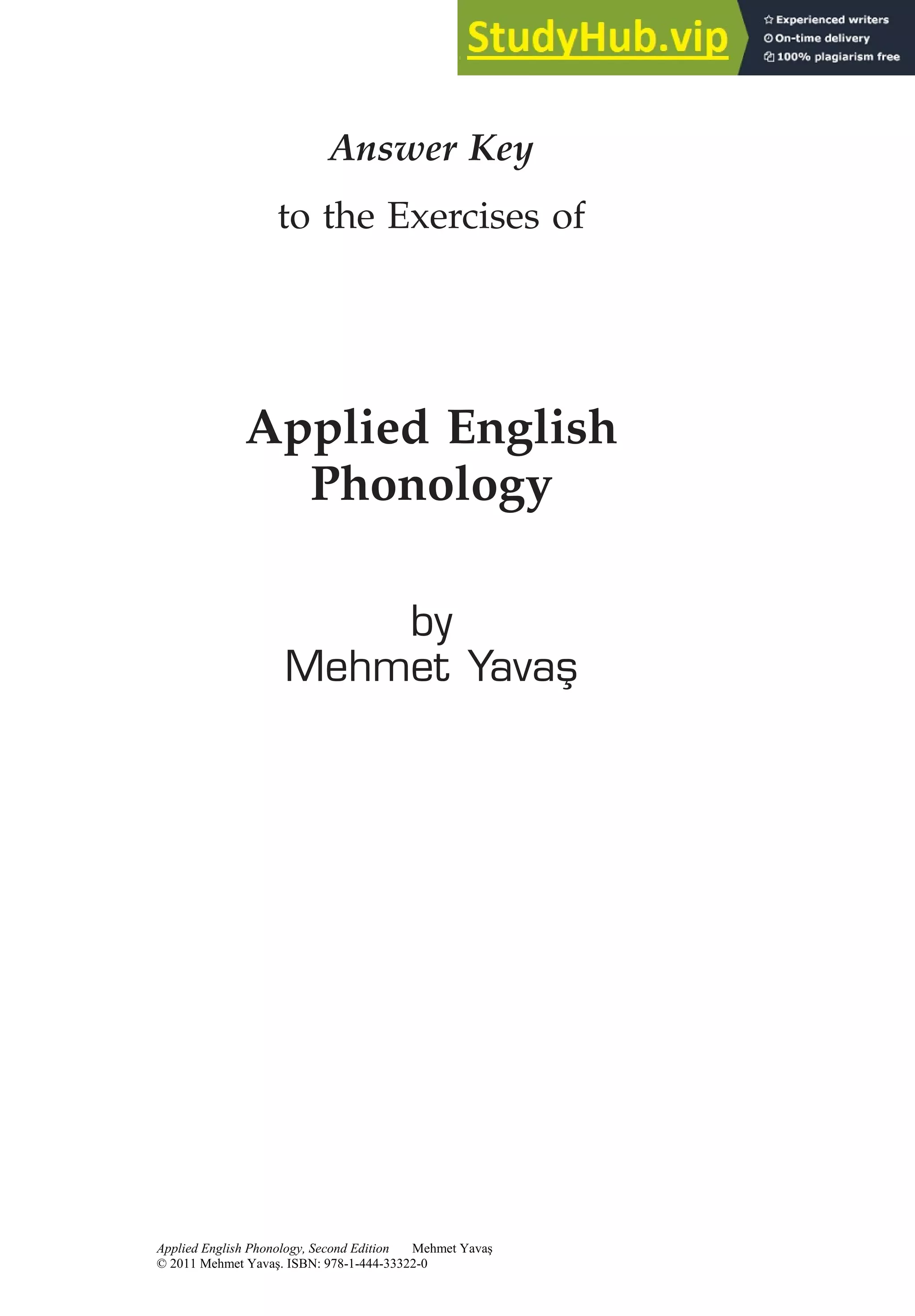 Answer Key To The Exercises Of Applied English Phonology PDF