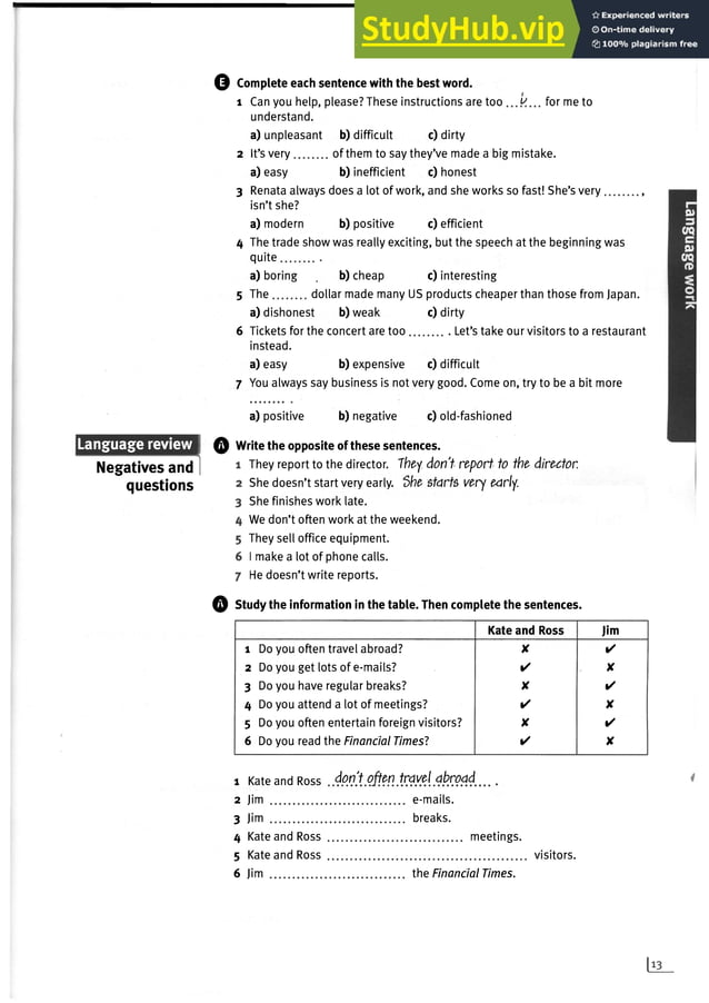 Answer Market Leader Pre-Intermediate | PDF | Food & Drink