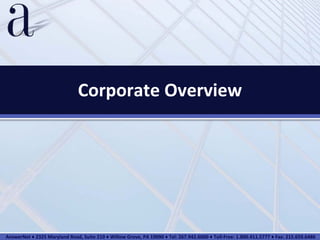 Corporate Overview




AnswerNet ♦ 2325 Maryland Road, Suite 210 ♦ Willow Grove, PA 19090 ♦ Tel: 267.942.6000 ♦ Toll‐Free: 1.800.411.5777 ♦ Fax: 215.659.6486
 
