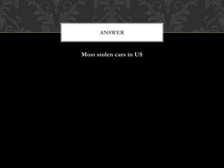 Most stolen cars in US
ANSWER
 