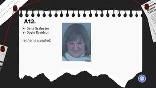 A12.
X- Dena Schlosser
Y- Doyle Davidson
(either is accepted)
creepy
 