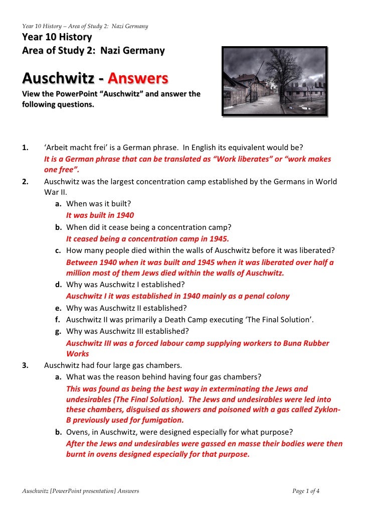 One Day In Auschwitz Worksheet One Day In Auschwitz Worksheet