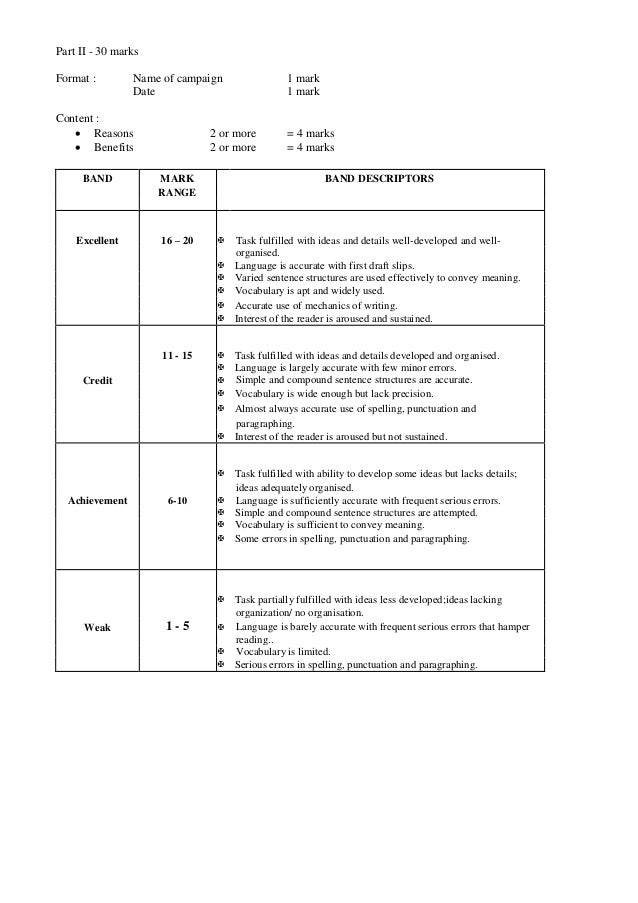pt3 english essay marking scheme 2020