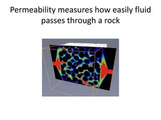 Permeability measures how easily fluid
passes through a rock
 