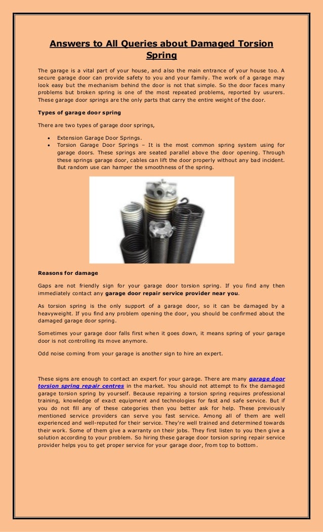 Answers To All Queries About Damaged Torsion Spring