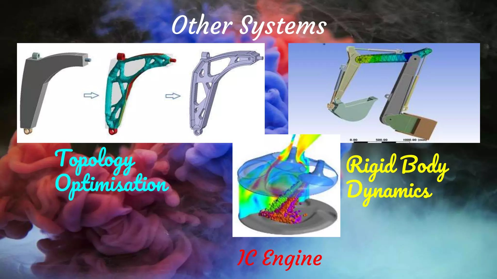 Other Systems
Topology
Optimisation
IC Engine
Rigid Body
Dynamics
 