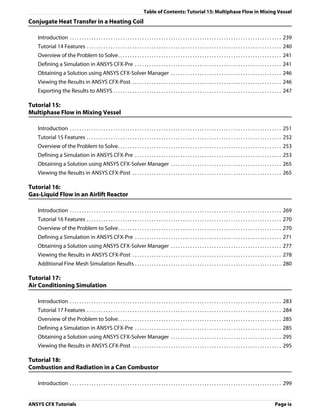 Table of Contents: Tutorial 15: Multiphase Flow in Mixing Vessel
Conjugate Heat Transfer in a Heating Coil

   Introduction . . . . . . . . . . . . . . . . . . . . . . . . . . . . . . . . . . . . . . . . . . . . . . . . . . . . . . . . . . . . . . . . . . . . . . . . . . . . . . . . . . . . . . . . 239
   Tutorial 14 Features . . . . . . . . . . . . . . . . . . . . . . . . . . . . . . . . . . . . . . . . . . . . . . . . . . . . . . . . . . . . . . . . . . . . . . . . . . . . . . . . . 240
   Overview of the Problem to Solve. . . . . . . . . . . . . . . . . . . . . . . . . . . . . . . . . . . . . . . . . . . . . . . . . . . . . . . . . . . . . . . . . . . . 241
   Defining a Simulation in ANSYS CFX-Pre . . . . . . . . . . . . . . . . . . . . . . . . . . . . . . . . . . . . . . . . . . . . . . . . . . . . . . . . . . . . . 241
   Obtaining a Solution using ANSYS CFX-Solver Manager . . . . . . . . . . . . . . . . . . . . . . . . . . . . . . . . . . . . . . . . . . . . . . 246
   Viewing the Results in ANSYS CFX-Post . . . . . . . . . . . . . . . . . . . . . . . . . . . . . . . . . . . . . . . . . . . . . . . . . . . . . . . . . . . . . . 246
   Exporting the Results to ANSYS . . . . . . . . . . . . . . . . . . . . . . . . . . . . . . . . . . . . . . . . . . . . . . . . . . . . . . . . . . . . . . . . . . . . . . 247

Tutorial 15:
Multiphase Flow in Mixing Vessel

   Introduction . . . . . . . . . . . . . . . . . . . . . . . . . . . . . . . . . . . . . . . . . . . . . . . . . . . . . . . . . . . . . . . . . . . . . . . . . . . . . . . . . . . . . . . . 251
   Tutorial 15 Features . . . . . . . . . . . . . . . . . . . . . . . . . . . . . . . . . . . . . . . . . . . . . . . . . . . . . . . . . . . . . . . . . . . . . . . . . . . . . . . . . 252
   Overview of the Problem to Solve. . . . . . . . . . . . . . . . . . . . . . . . . . . . . . . . . . . . . . . . . . . . . . . . . . . . . . . . . . . . . . . . . . . . 253
   Defining a Simulation in ANSYS CFX-Pre . . . . . . . . . . . . . . . . . . . . . . . . . . . . . . . . . . . . . . . . . . . . . . . . . . . . . . . . . . . . . 253
   Obtaining a Solution using ANSYS CFX-Solver Manager . . . . . . . . . . . . . . . . . . . . . . . . . . . . . . . . . . . . . . . . . . . . . . 265
   Viewing the Results in ANSYS CFX-Post . . . . . . . . . . . . . . . . . . . . . . . . . . . . . . . . . . . . . . . . . . . . . . . . . . . . . . . . . . . . . . 265

Tutorial 16:
Gas-Liquid Flow in an Airlift Reactor

   Introduction . . . . . . . . . . . . . . . . . . . . . . . . . . . . . . . . . . . . . . . . . . . . . . . . . . . . . . . . . . . . . . . . . . . . . . . . . . . . . . . . . . . . . . . . 269
   Tutorial 16 Features . . . . . . . . . . . . . . . . . . . . . . . . . . . . . . . . . . . . . . . . . . . . . . . . . . . . . . . . . . . . . . . . . . . . . . . . . . . . . . . . . 270
   Overview of the Problem to Solve. . . . . . . . . . . . . . . . . . . . . . . . . . . . . . . . . . . . . . . . . . . . . . . . . . . . . . . . . . . . . . . . . . . . 270
   Defining a Simulation in ANSYS CFX-Pre . . . . . . . . . . . . . . . . . . . . . . . . . . . . . . . . . . . . . . . . . . . . . . . . . . . . . . . . . . . . . 271
   Obtaining a Solution using ANSYS CFX-Solver Manager . . . . . . . . . . . . . . . . . . . . . . . . . . . . . . . . . . . . . . . . . . . . . . 277
   Viewing the Results in ANSYS CFX-Post . . . . . . . . . . . . . . . . . . . . . . . . . . . . . . . . . . . . . . . . . . . . . . . . . . . . . . . . . . . . . . 278
   Additional Fine Mesh Simulation Results . . . . . . . . . . . . . . . . . . . . . . . . . . . . . . . . . . . . . . . . . . . . . . . . . . . . . . . . . . . . . 280

Tutorial 17:
Air Conditioning Simulation

   Introduction . . . . . . . . . . . . . . . . . . . . . . . . . . . . . . . . . . . . . . . . . . . . . . . . . . . . . . . . . . . . . . . . . . . . . . . . . . . . . . . . . . . . . . . . 283
   Tutorial 17 Features . . . . . . . . . . . . . . . . . . . . . . . . . . . . . . . . . . . . . . . . . . . . . . . . . . . . . . . . . . . . . . . . . . . . . . . . . . . . . . . . . 284
   Overview of the Problem to Solve. . . . . . . . . . . . . . . . . . . . . . . . . . . . . . . . . . . . . . . . . . . . . . . . . . . . . . . . . . . . . . . . . . . . 285
   Defining a Simulation in ANSYS CFX-Pre . . . . . . . . . . . . . . . . . . . . . . . . . . . . . . . . . . . . . . . . . . . . . . . . . . . . . . . . . . . . . 285
   Obtaining a Solution using ANSYS CFX-Solver Manager . . . . . . . . . . . . . . . . . . . . . . . . . . . . . . . . . . . . . . . . . . . . . . 295
   Viewing the Results in ANSYS CFX-Post . . . . . . . . . . . . . . . . . . . . . . . . . . . . . . . . . . . . . . . . . . . . . . . . . . . . . . . . . . . . . . 295

Tutorial 18:
Combustion and Radiation in a Can Combustor

   Introduction . . . . . . . . . . . . . . . . . . . . . . . . . . . . . . . . . . . . . . . . . . . . . . . . . . . . . . . . . . . . . . . . . . . . . . . . . . . . . . . . . . . . . . . . 299


ANSYS CFX Tutorials                                                                                                                                                                   Page ix
 