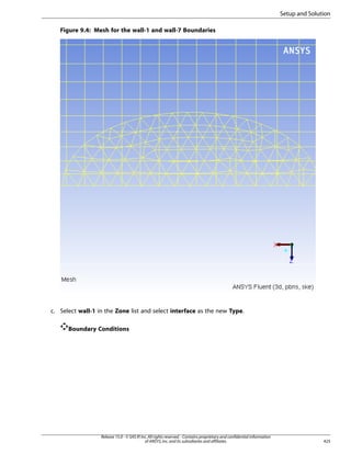 Setup and Solution
Figure 9.4: Mesh for the wall-1 and wall-7 Boundaries

c. Select wall-1 in the Zone list and select interface as the new Type.
Boundary Conditions

Release 15.0 - © SAS IP, Inc. All rights reserved. - Contains proprietary and confidential information
of ANSYS, Inc. and its subsidiaries and affiliates.

425

 