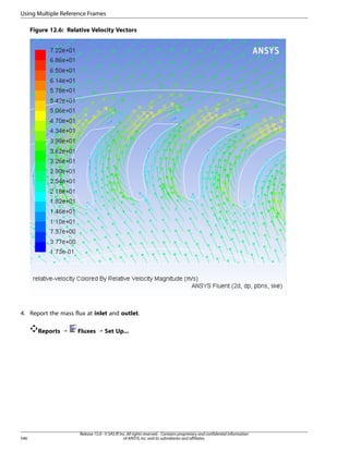 Using Multiple Reference Frames
Figure 12.6: Relative Velocity Vectors

4. Report the mass flux at inlet and outlet.
Reports ¡

546

Fluxes ¡ Set Up...

Release 15.0 - © SAS IP, Inc. All rights reserved. - Contains proprietary and confidential information
of ANSYS, Inc. and its subsidiaries and affiliates.

 