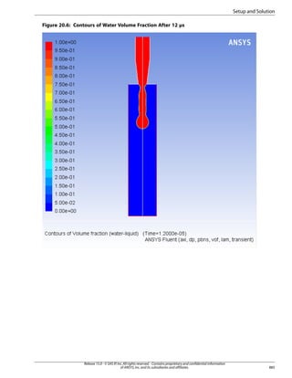 Setup and Solution
Figure 20.6: Contours of Water Volume Fraction After 12 µs

Release 15.0 - © SAS IP, Inc. All rights reserved. - Contains proprietary and confidential information
of ANSYS, Inc. and its subsidiaries and affiliates.

885

 