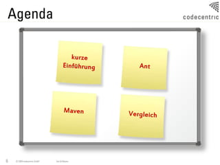Agenda




6   © 2009 codecentric GmbH   Ant & Maven
 