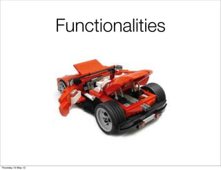 Functionalities




Thursday 10 May 12
 