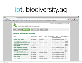 ipt. biodiversity.aq




Thursday 10 May 12
 