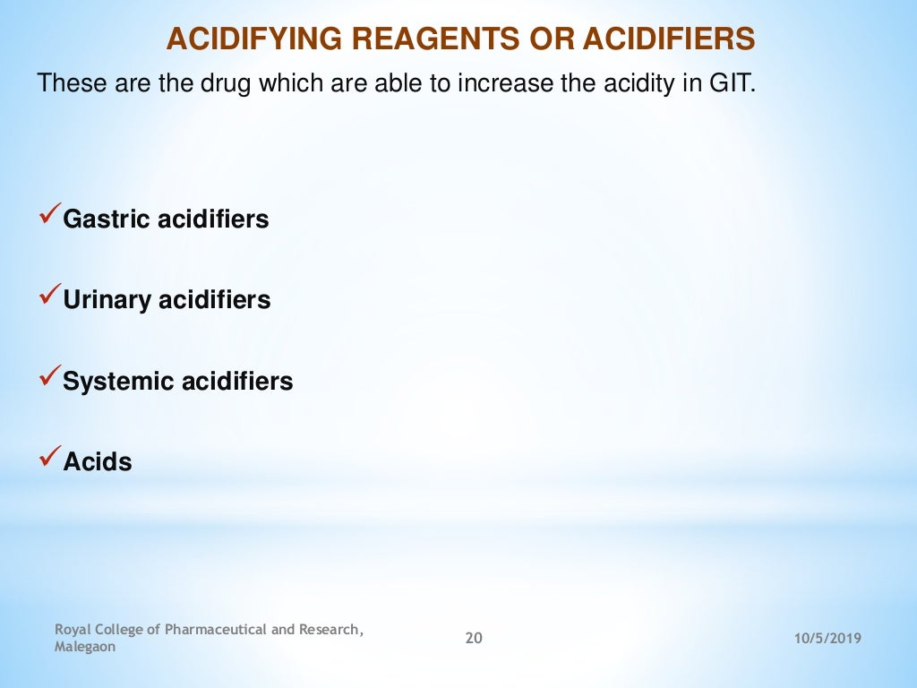 Antacids and Acidifying agents
