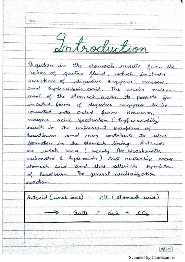 ANTACIDS Chemistry Investigatory Project Class 12 CBSE PDF