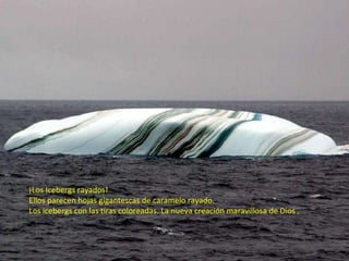 ¡Los Icebergs rayados!  Ellos parecen hojas gigantescas de caramelo rayado.  Los icebergs con las tiras coloreadas. La nueva creación maravillosa de Dios . 