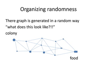 Organizing randomness
There graph is generated in a random way
“what does this look like?!!”
colony
food
 