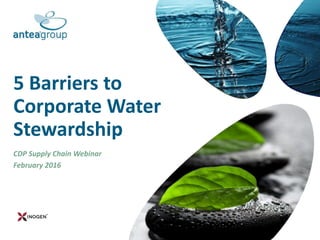 5 Barriers to
Corporate Water
Stewardship
CDP Supply Chain Webinar
February 2016
 