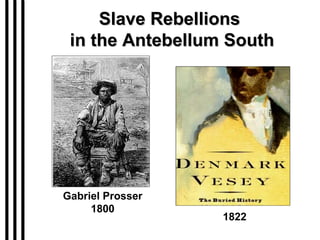 Slave Rebellions  in the Antebellum South 1822 Gabriel Prosser 1800 