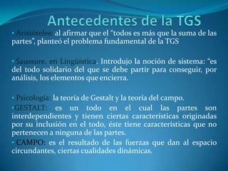 Antecedentes de la TGS ,[object Object]