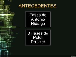 ANTECEDENTES
   Fases de
    Antonio
    Hidalgo

  3 Fases de
     Peter
    Drucker
 