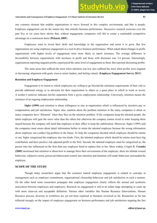 ANTECEDENTS AND CONSEQUENCES OF EMPLOYEE ENGAGEMENT A CRITICAL ANALYSIS ...