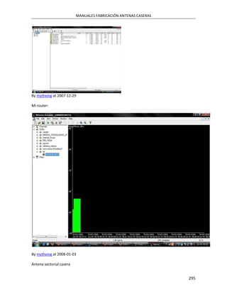 MANUALES FABRICACIÓN ANTENAS CASERAS




By mythxing at 2007-12-29

Mi router:




By mythxing at 2008-01-03

Antena sectorial casera


                                                                 295
 