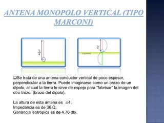 Tablas con dimensiones de la antena plano de tierra