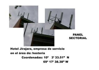 PANELPANELPANELPANEL
SECTORIALSECTORIAL
HotelHotel JirajaraJirajara,, empresaempresa dede servicioservicio
enen elel áreaárea dede:: hosteríahostería
CoordenadasCoordenadas:: 1010ºº 33’’ 3333..5151”” NN
6969ºº 1717’’ 3838..3838”” WW
 