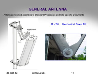25-Oct-13 WIRELESS 11
GENERAL ANTENNA
Antennas mounted according to Standard Procedures and Site Specific Documents
M - Tilt : Mechanical Down Tilt.
 