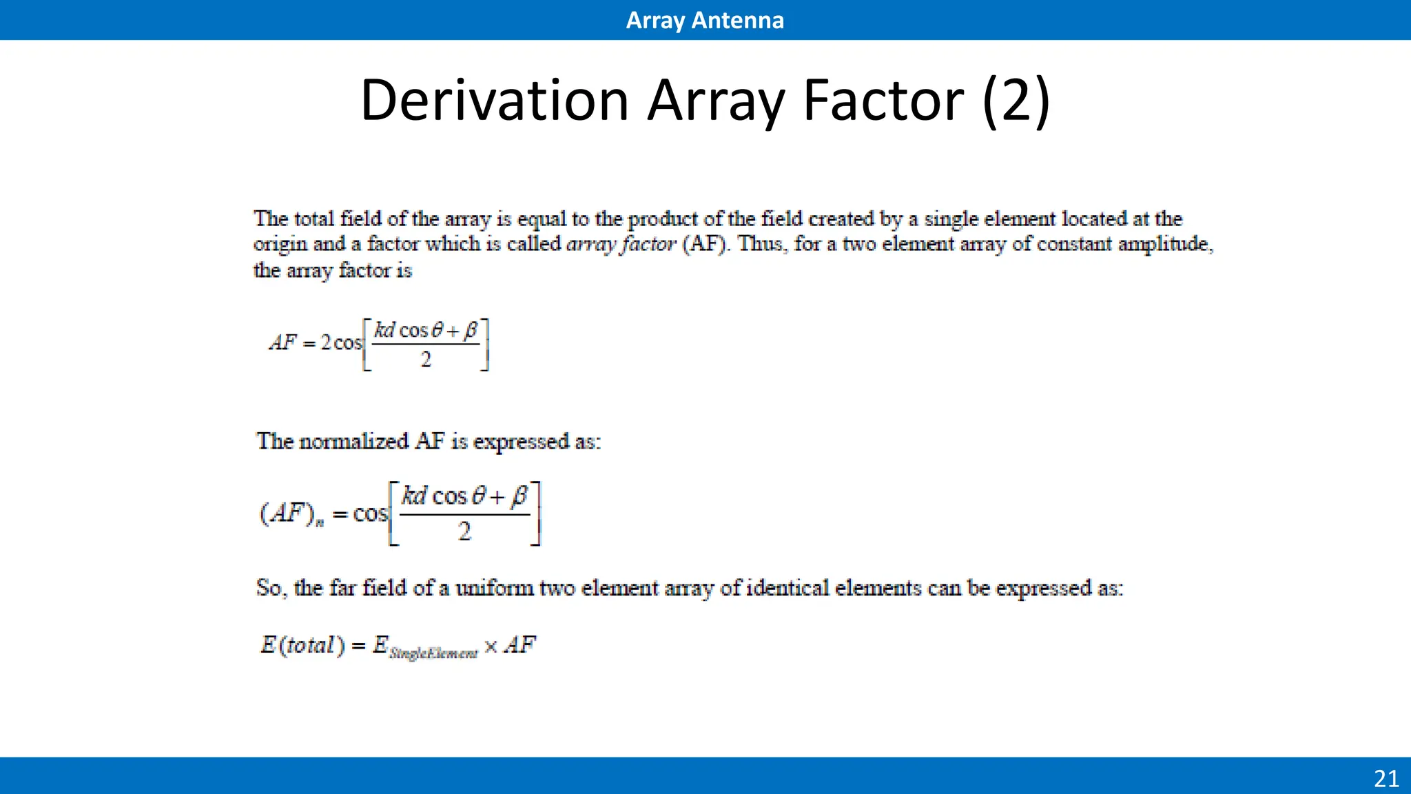Array Antenna
21
Derivation Array Factor (2)
 