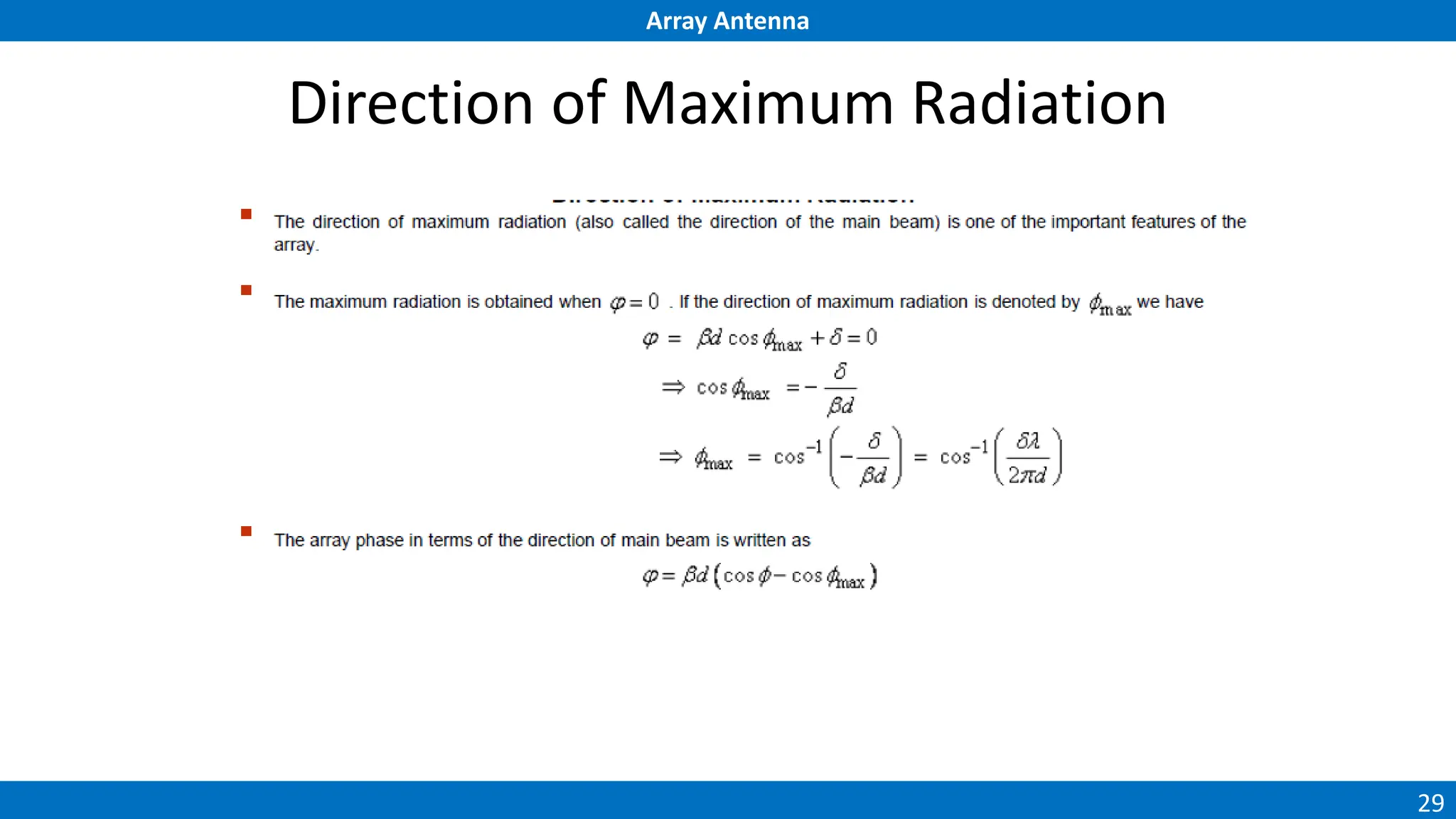 Array Antenna
29
Direction of Maximum Radiation
 