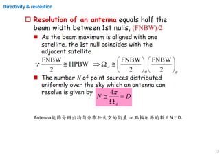 15
Directivity & resolution
Antenna能夠分辨出均勻分布於天空的衛星 or 點輻射源的數目N ~ D.
 