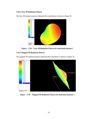 3.10.2 True 3D Radiation Pattern

The true 3D radiation pattern obtained after simulation is shown in figure 54.




       Figure – 3.54 – True 3D Radiation Pattern for dual band antenna 1

3.10.3 Mapped 3D Radiation Pattern

The mapped 3D radiation pattern obtained after simulation is shown in figure 55.




     Figure – 3.55 – Mapped 3D Radiation Pattern for dual band antenna 1




                                            76
 