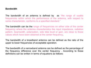 Pattern Bandwidth fundamentals of antenna and parameteres of antennas | PPT