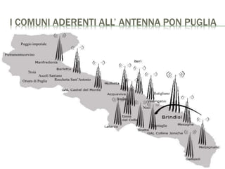 I COMUNI ADERENTI ALL’ ANTENNA PON PUGLIA
Ascoli Satriano
Troia
Orsara di Puglia
Pietramontecorvino
Poggio imperiale
Rocchetta Sant’Antonio
Rutigliano
Noci
Grottaglie
Bitonto
 