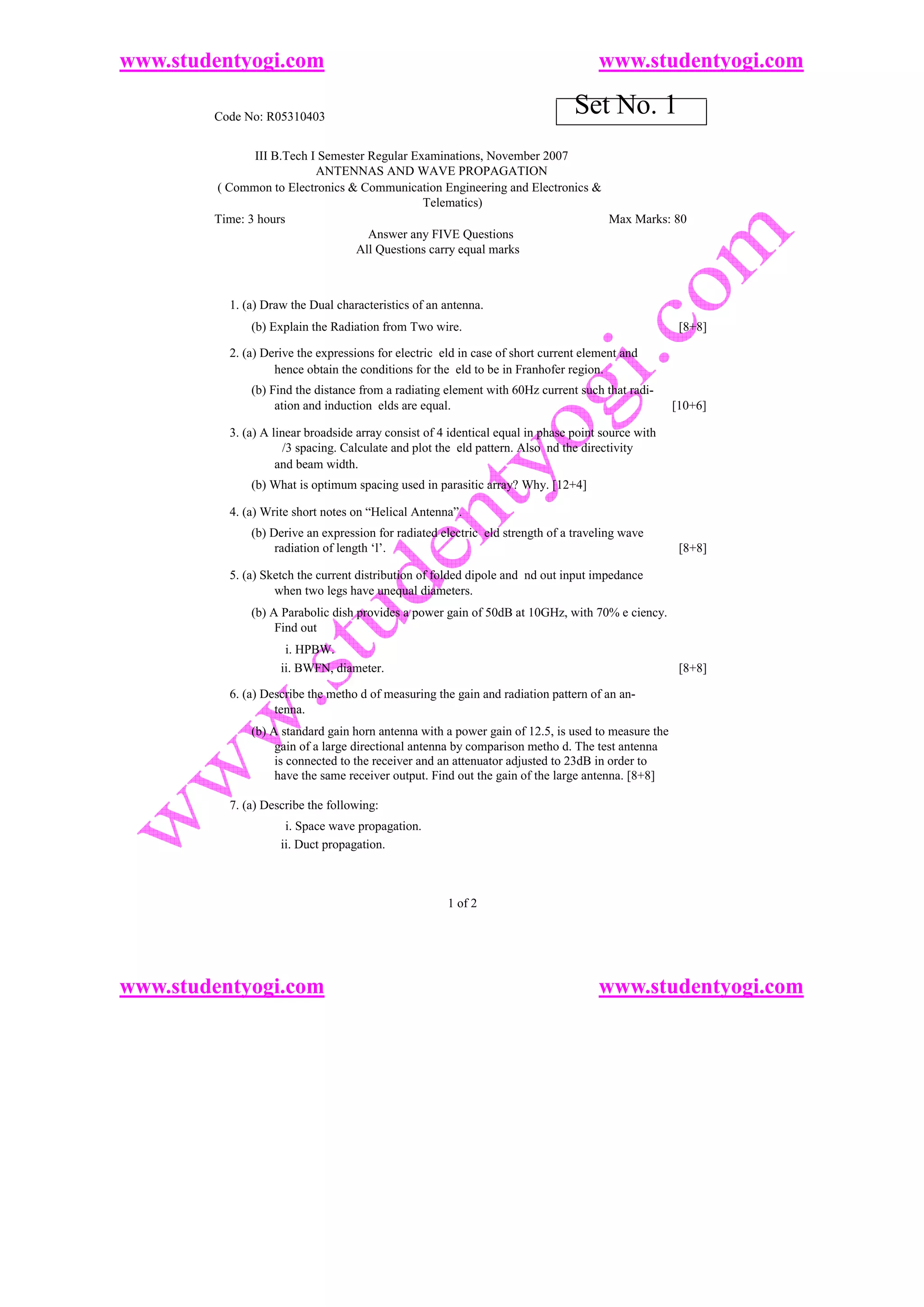 Antennas And Wave Propagation Jntu Model PDF