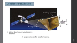  Utiliser dans la communication entre
satellites.
 La poursuite satellite (satellite tracking).
Domaine d’utilisation
11
 