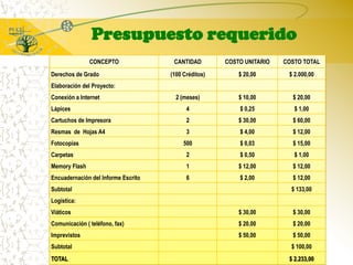 Presupuesto requerido