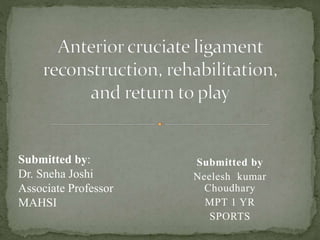 Submitted by
Neelesh kumar
Choudhary
MPT 1 YR
SPORTS
Submitted by:
Dr. Sneha Joshi
Associate Professor
MAHSI
 
