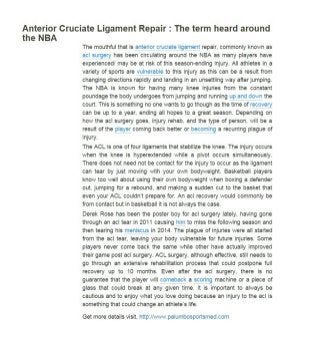 Anterior Cruciate Ligament Repair : The term heard around the NBA