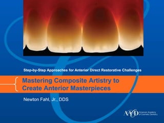 Step-by-Step Approaches for Anterior Direct Restorative Challenges


Mastering Composite Artistry to
Create Anterior Masterpieces
Newton Fahl, Jr., DDS
 