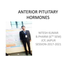 ANTERIOR PITUITARY
HORMONES
NITESH KUMAR
B.PHARM (6TH SEM)
JCP, JAIPUR
SESSION-2017-2021
 