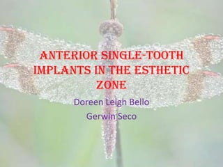Anterior Single-Tooth
Implants in the Esthetic
zone
Doreen Leigh Bello
Gerwin Seco

 