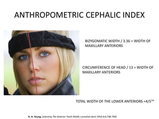 Cephalic Index 91 Example Anterior teeth selection | PPTX