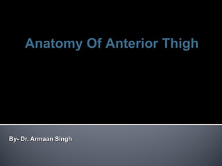 Anatomy Of Anterior ThighAnatomy Of Anterior Thigh
By- Dr. Armaan SinghBy- Dr. Armaan Singh
 