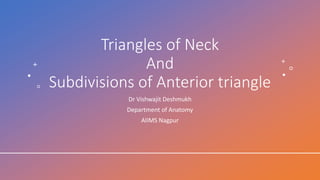 Triangles of Neck
And
Subdivisions of Anterior triangle
Dr Vishwajit Deshmukh
Department of Anatomy
AIIMS Nagpur
 
