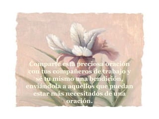 Comparte esta preciosa oración con tus compañeros de trabajo y sé tu mismo una bendición, enviándola a aquellos que puedan estar más necesitados de una oración. 