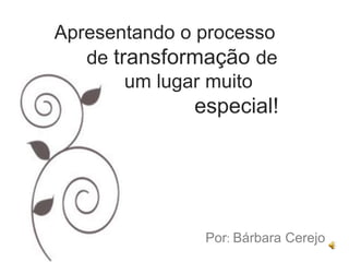 Apresentando o processo
   de transformação de
        um lugar muito
              especial!




               Por: Bárbara Cerejo
 