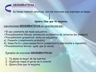 Una oración ENUNCIATIVA se caracteriza por:Procedimiento fónico: entonación enunciativa (realidad objetiva).
